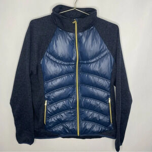 London Fog Down Filled Camping Hiking  Blue Puffer Knitted Sleeve Jacket